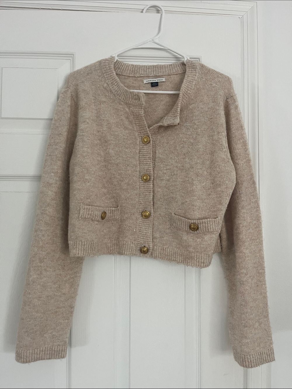 New American eagle Taupe Cropped Button Cardigan with Gold Buttons